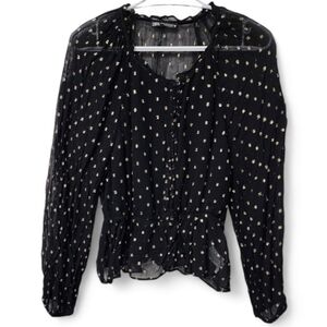 Zara babydoll long sleeve sheer top blouse